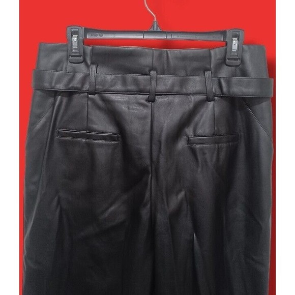Lucy Paris Belted Paper Bag Waist Black Faux Leather High Rise Womens Sz L Pant - Picture 8 of 16